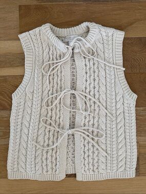 Caroline Constas Cable Knit Front Tie Sweater Vest